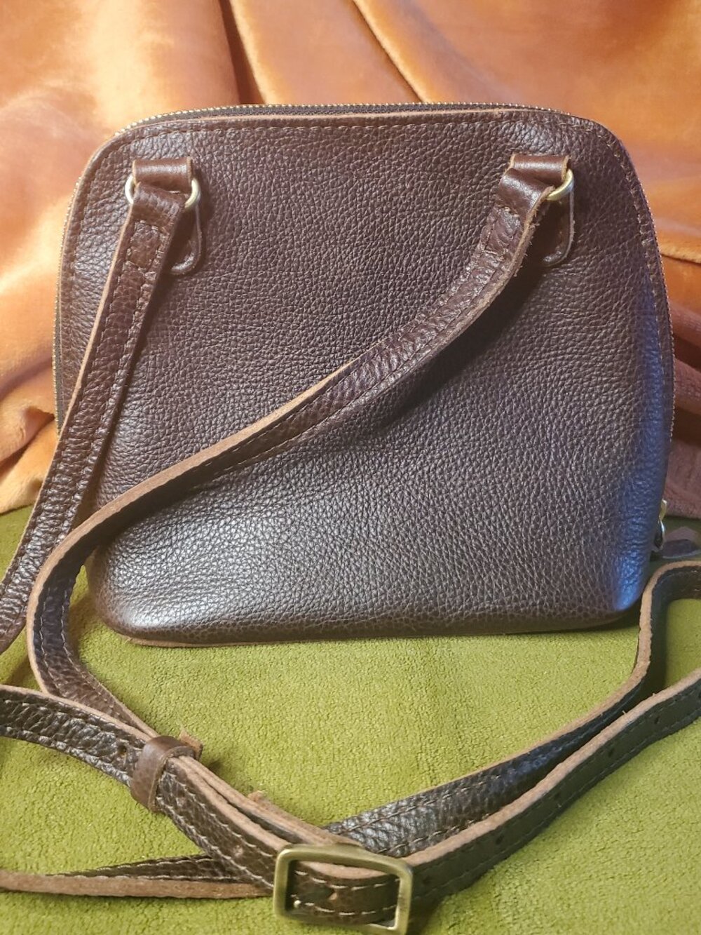 Portland Leather Brown Pebbled Leather Cross-body Bag